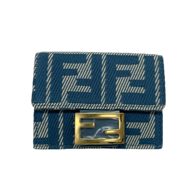 【FENDI】フェンディ バゲット マイクロ 8M0395 三つ折り財布 キャンバス レディース ズッカ 未使用品 ブルー コンパクトウォレット