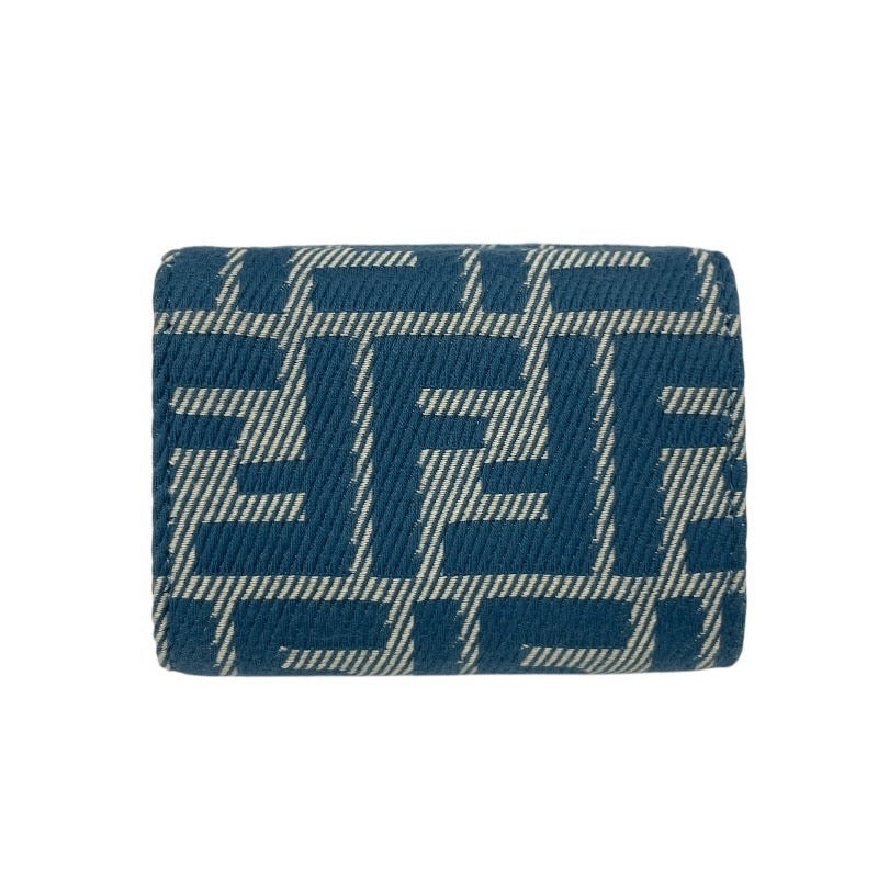 【FENDI】フェンディ バゲット マイクロ 8M0395 三つ折り財布 キャンバス レディース ズッカ 未使用品 ブルー コンパクトウォレット