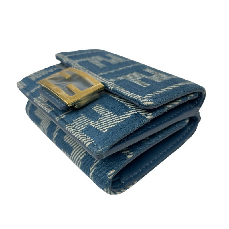 【FENDI】フェンディ バゲット マイクロ 8M0395 三つ折り財布 キャンバス レディース ズッカ 未使用品 ブルー コンパクトウォレット