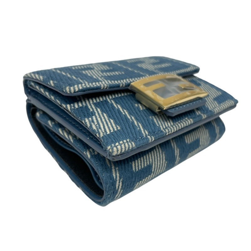 【FENDI】フェンディ バゲット マイクロ 8M0395 三つ折り財布 キャンバス レディース ズッカ 未使用品 ブルー コンパクトウォレット