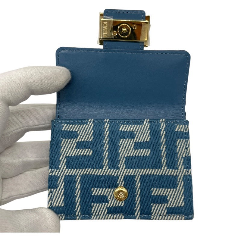 【FENDI】フェンディ バゲット マイクロ 8M0395 三つ折り財布 キャンバス レディース ズッカ 未使用品 ブルー コンパクトウォレット
