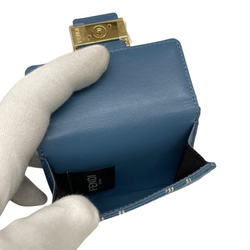 【FENDI】フェンディ バゲット マイクロ 8M0395 三つ折り財布 キャンバス レディース ズッカ 未使用品 ブルー コンパクトウォレット