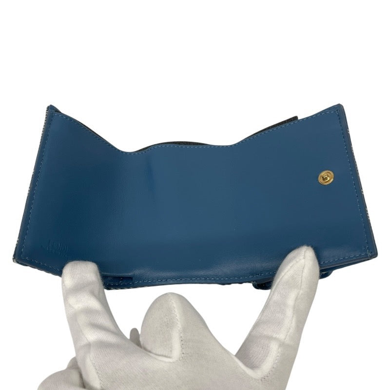 【FENDI】フェンディ バゲット マイクロ 8M0395 三つ折り財布 キャンバス レディース ズッカ 未使用品 ブルー コンパクトウォレット