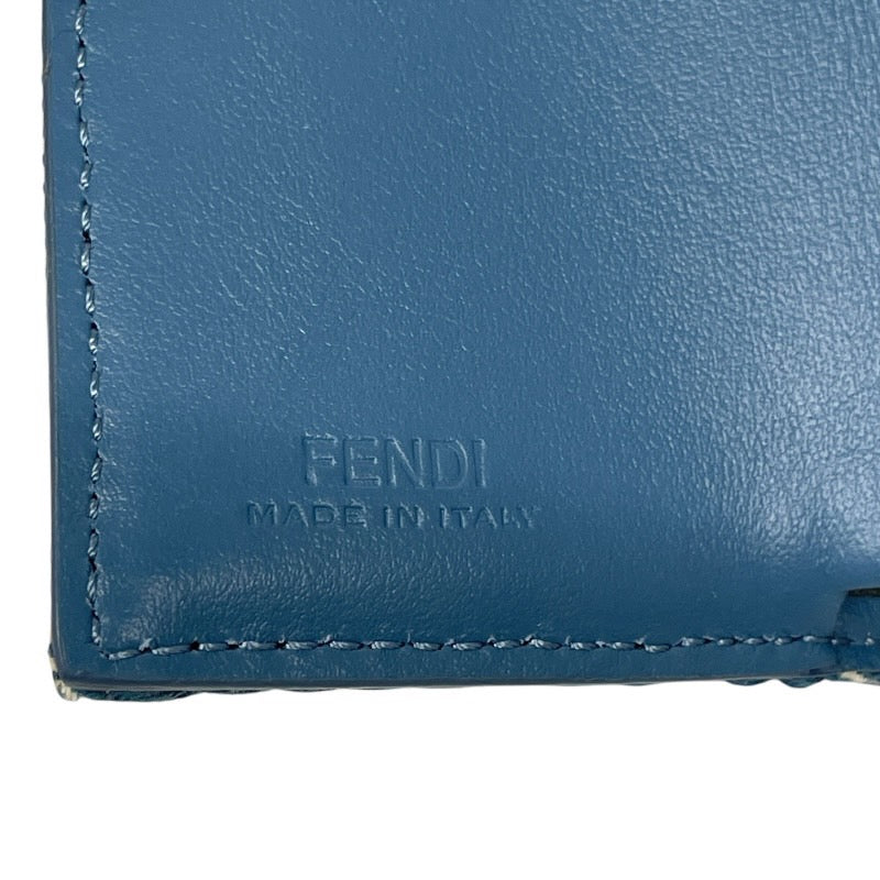 【FENDI】フェンディ バゲット マイクロ 8M0395 三つ折り財布 キャンバス レディース ズッカ 未使用品 ブルー コンパクトウォレット
