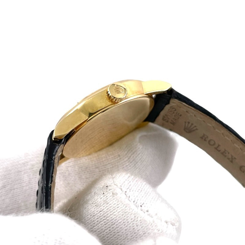 【ROLEX】ロレックス チェリーニ 6111 腕時計 YG/レザー レディース K番 クォーツ 750 K18イエローゴールド アイボリー 彫りコンピュータ