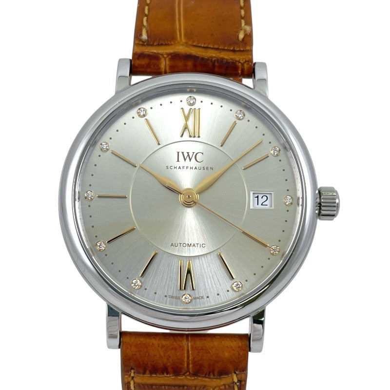 【IWC】インターナショナルウォッチカンパニー ポートフィノ37 IW458101 腕時計 SS/レザー メンズ 自動巻き 12Pダイヤモンド オートマティック