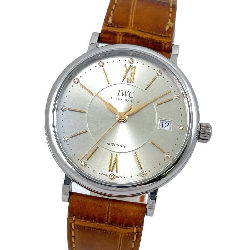 【IWC】インターナショナルウォッチカンパニー ポートフィノ37 IW458101 腕時計 SS/レザー メンズ 自動巻き 12Pダイヤモンド オートマティック