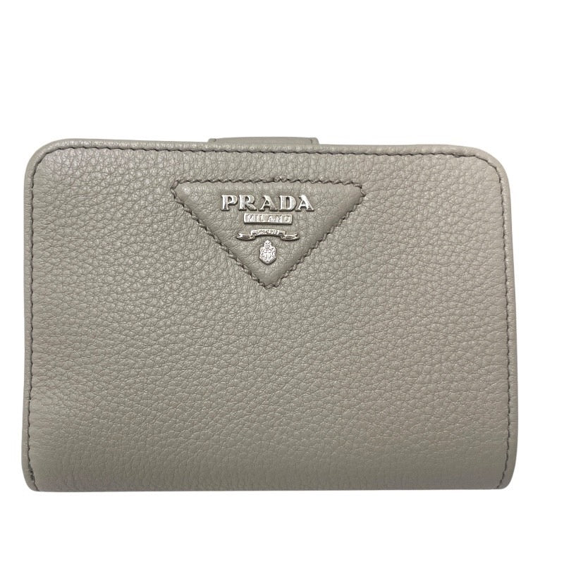 【PRADA】プラダ コンパクトウォレット 1ML018 二つ折り財布 レザー レディース グレージュ L字ファスナー