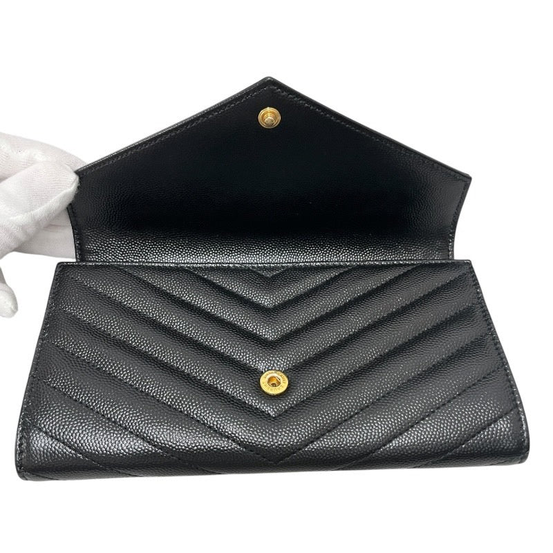 【SAINT LAURENT PARIS】サンローランパリ モノグラム ラージ フラップウォレット 372264 長財布 レザー レディース 黒 ブラック カサンドラ