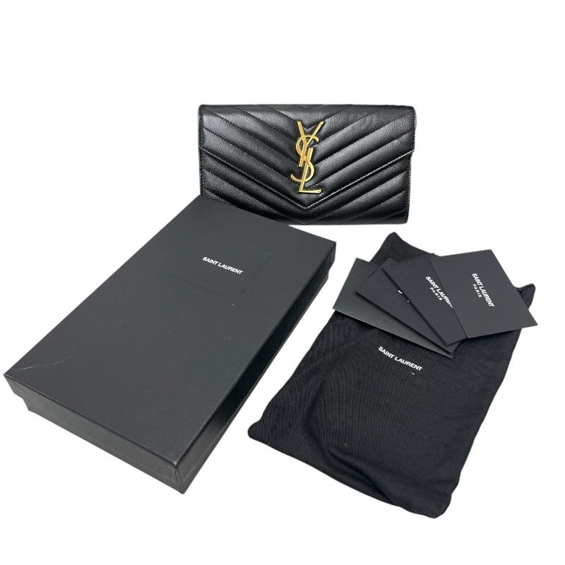 【SAINT LAURENT PARIS】サンローランパリ モノグラム ラージ フラップウォレット 372264 長財布 レザー レディース 黒 ブラック カサンドラ