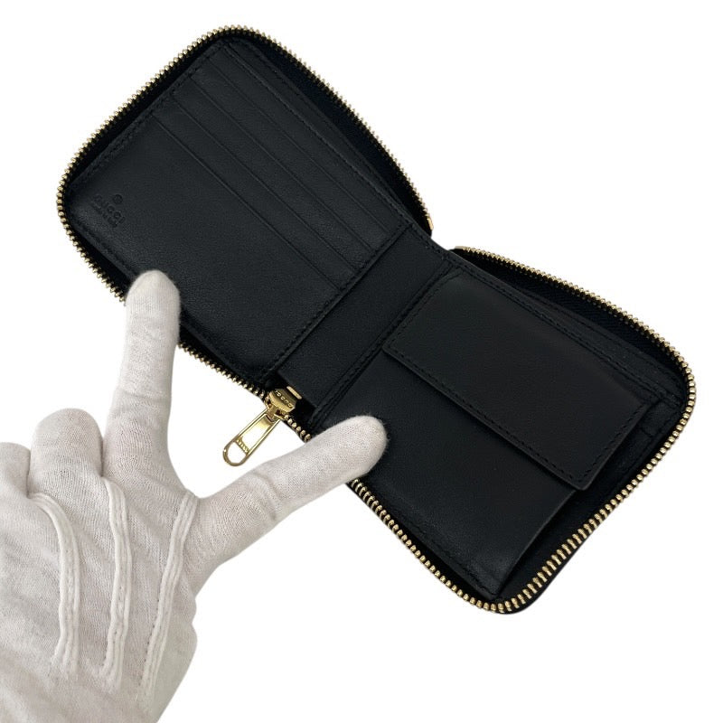 【GUCCI】グッチ ジップアラウンド コンパクトウォレット 658837 二つ折り財布 レザー メンズ 黒 ブラック 2つ折り レディース
