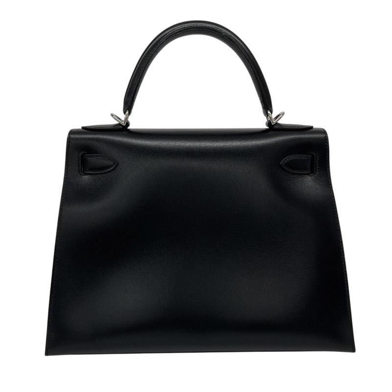 【HERMES】エルメス ケリー28 外縫い ハンドバッグ ボックスカーフ レディース □E刻印 2001年製造 黒 ブラック 2WAY シルバー金具