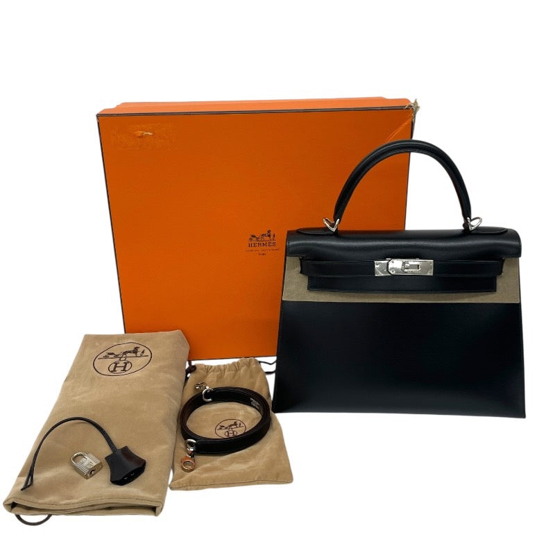 エルメス❣️ケリーバッグ用❣️ボックス！美品 ケリー28 内縫い ブラック/ゴールド金具 ボックスカーフ HERMES