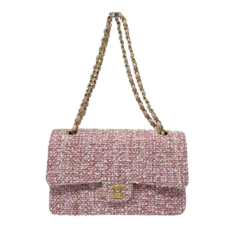 【CHANEL】シャネル ツイード Wフラップ ショルダーバッグ レディース 8番 チェーンショルダー ピンク