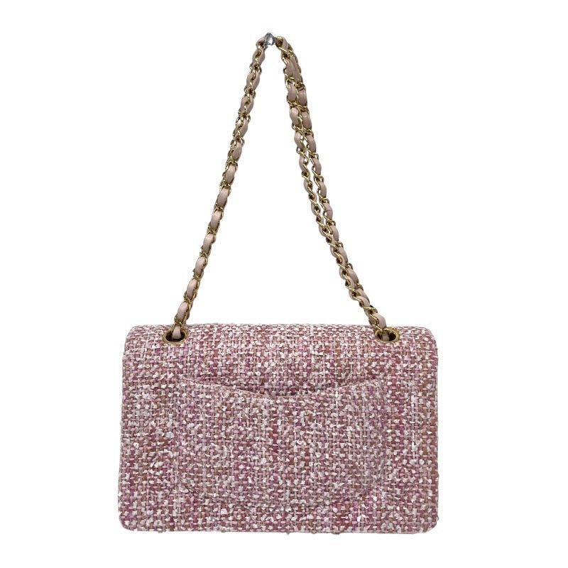 【CHANEL】シャネル ツイード Wフラップ ショルダーバッグ レディース 8番 チェーンショルダー ピンク