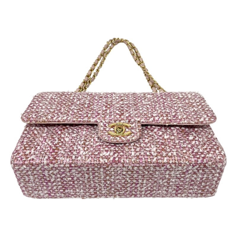 【CHANEL】シャネル ツイード Wフラップ ショルダーバッグ レディース 8番 チェーンショルダー ピンク