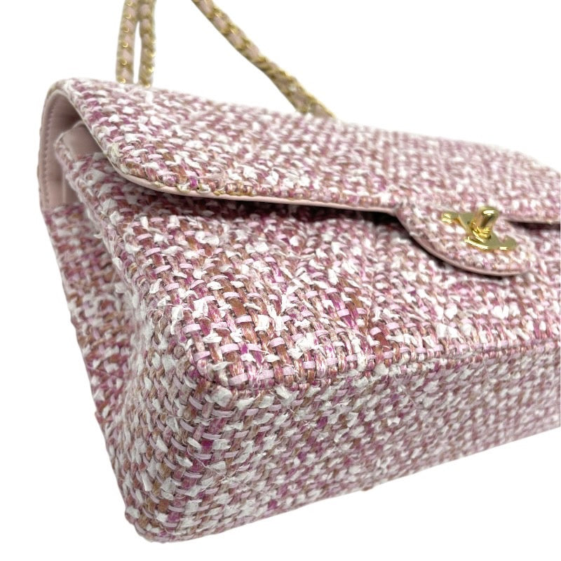 【CHANEL】シャネル ツイード Wフラップ ショルダーバッグ レディース 8番 チェーンショルダー ピンク