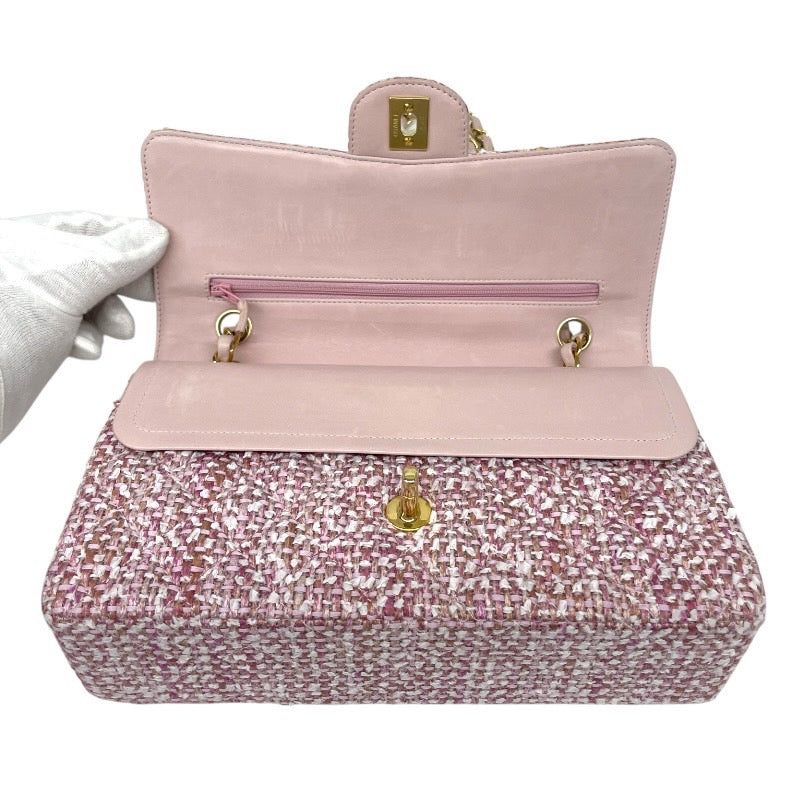 【CHANEL】シャネル ツイード Wフラップ ショルダーバッグ レディース 8番 チェーンショルダー ピンク