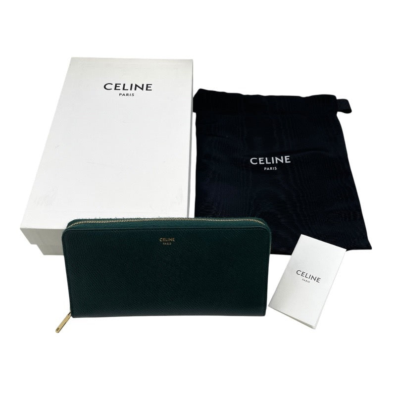【CELINE】セリーヌ ラージ ジップドウォレット 10B553BEL.31AN 長財布 レザー レディース 新ロゴ グリーン 緑 ラウンドファスナー