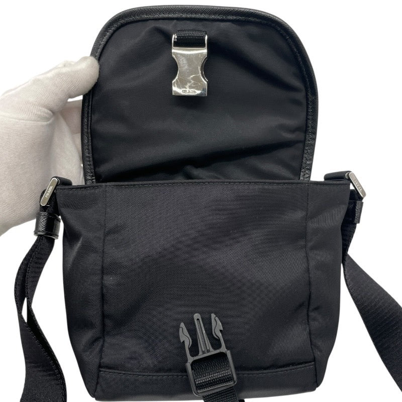 【PRADA】プラダ クロスボディ 2VD070 ショルダーバッグ ナイロン メンズ Re-Nylon サフィアーノレザー 黒 ブラック リナイロン レディース