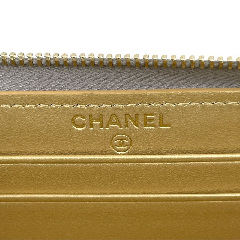 【CHANEL】シャネル スモール ジップアラウンドウォレット 長財布 レザー レディース シルバー ラウンドファスナー コインケース カードケース
