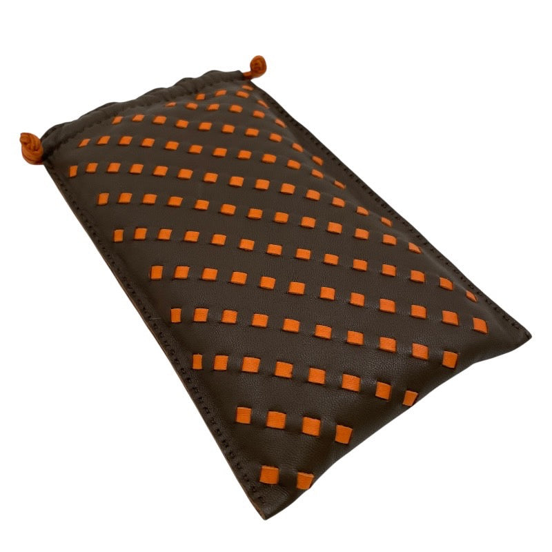【HERMES】エルメス ポシェットピローPM ポーチ レザー レディース ブラウン オレンジ 巾着 眼鏡 メガネケース