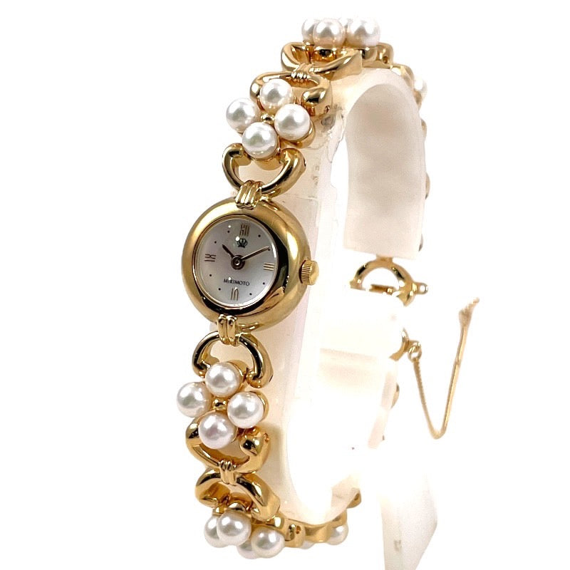 【MIKIMOTO】ミキモト パール ブレスレットウォッチ NNS-8015PF 腕時計 GP レディース クォーツ シェル文字盤 ベビーパール