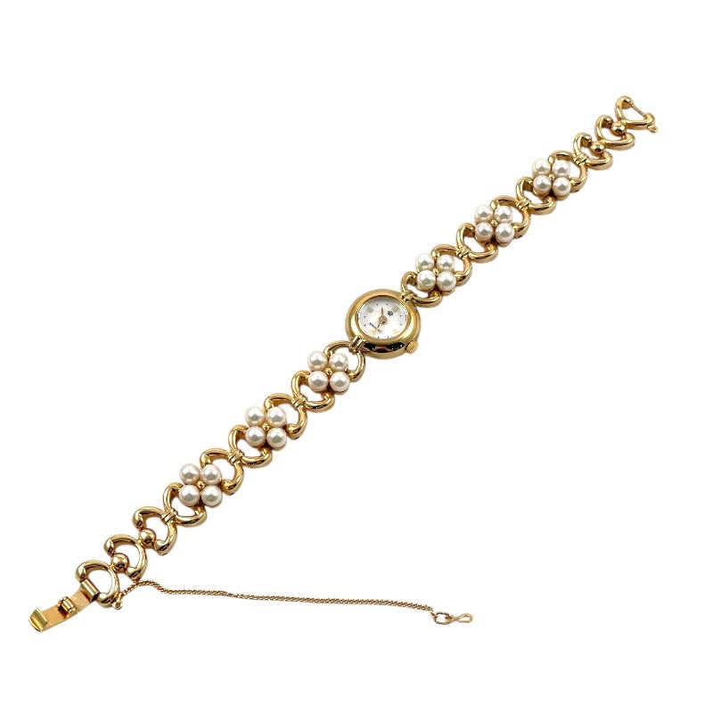【MIKIMOTO】ミキモト パール ブレスレットウォッチ NNS-8015PF 腕時計 GP レディース クォーツ シェル文字盤 ベビーパール