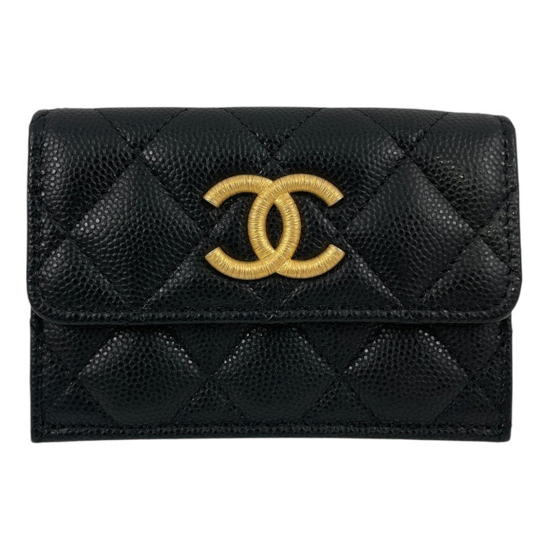 【CHANEL】シャネル コンパクトウォレット AP3518 三つ折り財布 レザー レディース キャビアスキン ランダムシール 黒 ブラック ココマーク