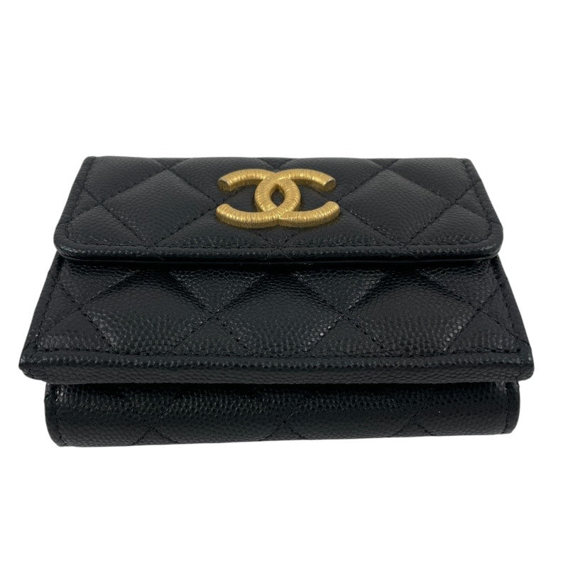 【CHANEL】シャネル コンパクトウォレット AP3518 三つ折り財布 レザー レディース キャビアスキン ランダムシール 黒 ブラック ココマーク