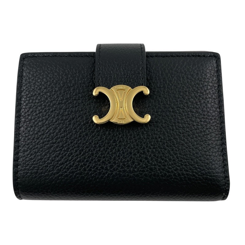 【CELINE】セリーヌ ファイン ストラップウォレット ニノ 10M963GHH.38NO 三つ折り財布 レザー レディース 黒 ブラック コンパクトウォレット