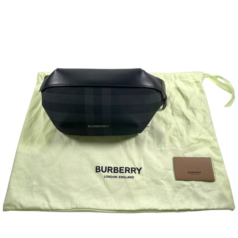【BURBERRY】バーバリー ウエストバッグ 80673981 ウエストバッグ レザー メンズ チェック柄 ブラック ボディ ショルダー