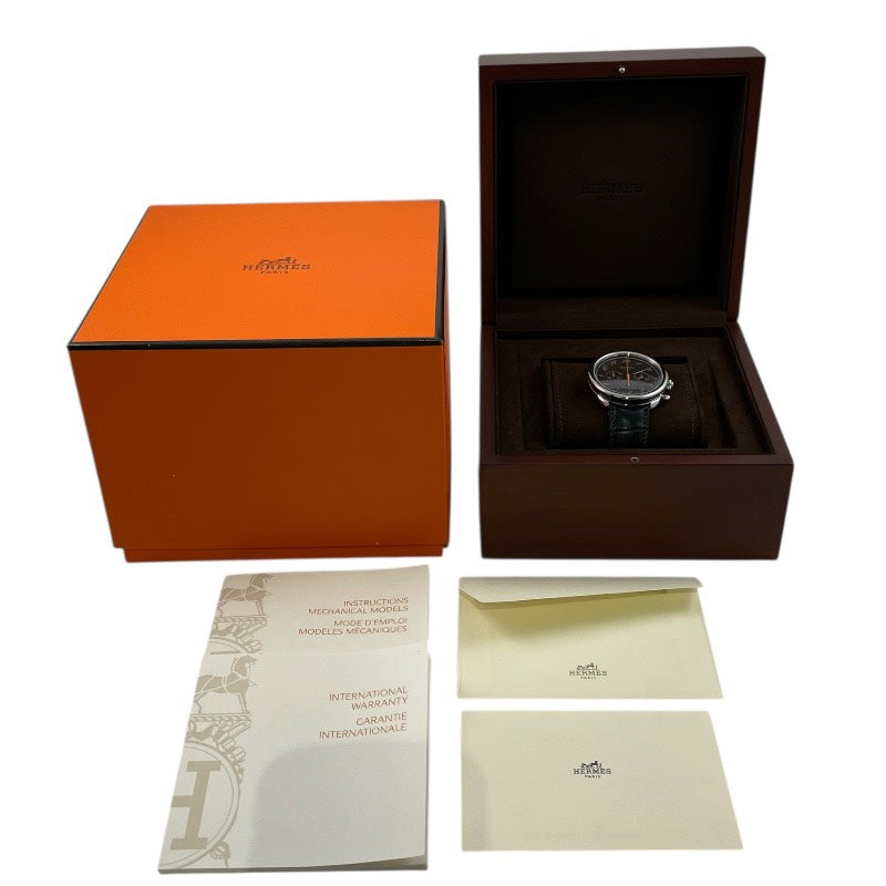 【HERMES】エルメス アルソー クロノグラフ AR4.910a 腕時計 SS/レザー メンズ 自動巻き ブラック 黒文字盤