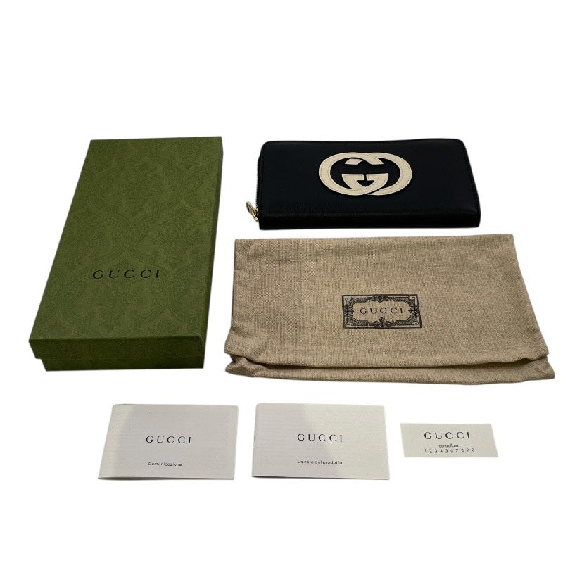 【GUCCI】グッチ インターロッキングG ジップアラウンドウォレット 658839 長財布 レザー メンズ 黒 ブラック ラウンドファスナー レディース