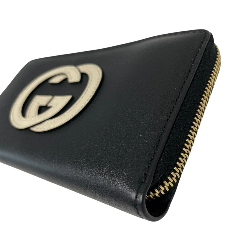 【GUCCI】グッチ インターロッキングG ジップアラウンドウォレット 658839 長財布 レザー メンズ 黒 ブラック ラウンドファスナー レディース