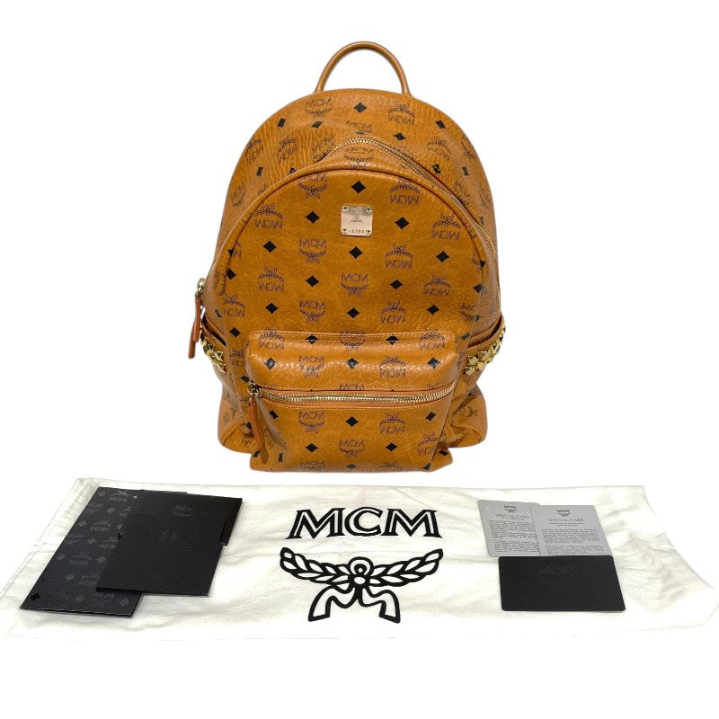 MCM リュック 中型 ブラウン レザー スタッズ付き MCM ブラウンスタッズリュック