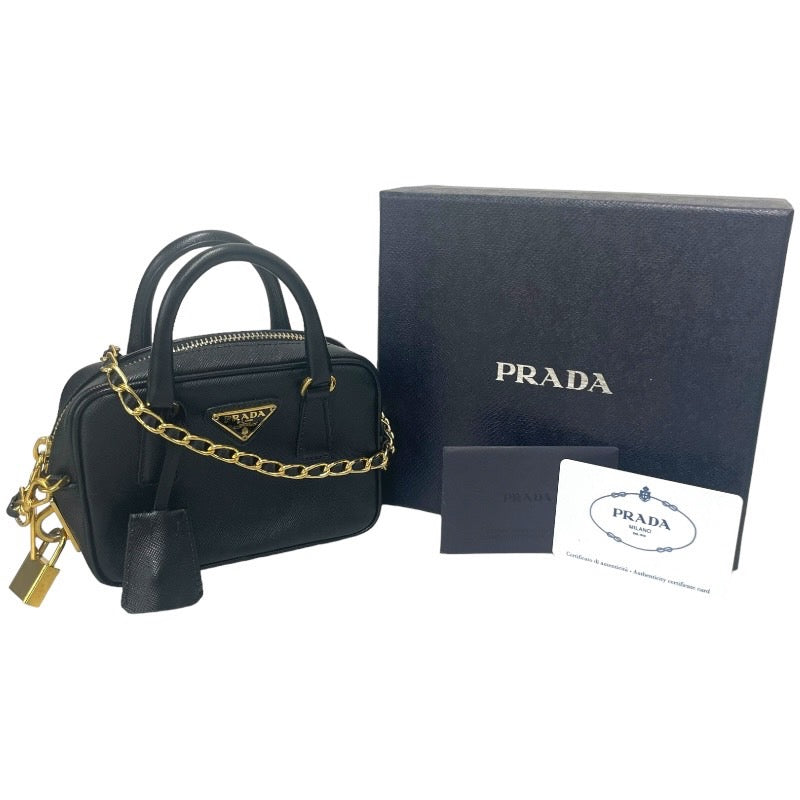 PRADA プラダ サフィアーノ BL0705 チェーンショルダー 2wayミニハンド ショルダーバッグ ナイロン ブラック×ゴールド金具【中古】 レディース