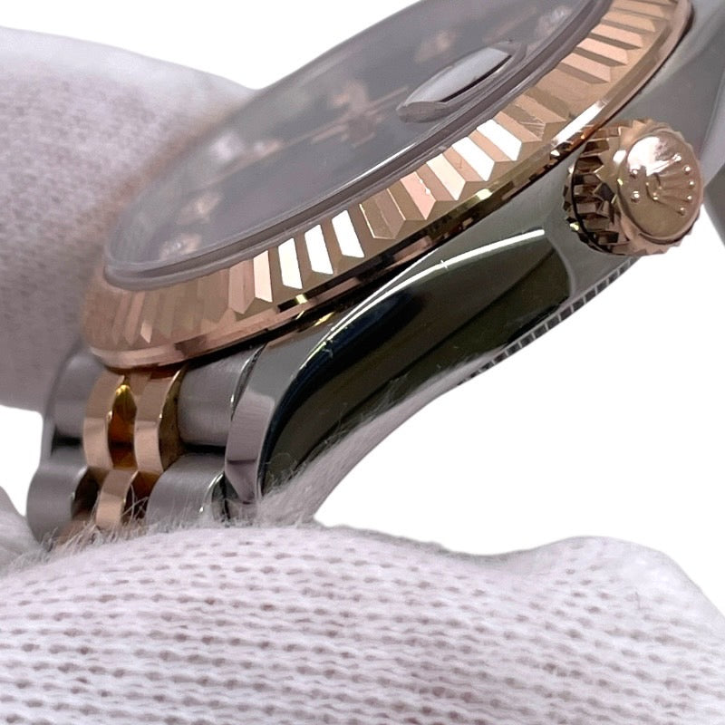 【ROLEX】ロレックス デイトジャスト31 278271G 腕時計 SS/PG レディース ランダム番 2021年ギャラ チョコレート文字盤 10Pダイヤモンド  ピンクゴールド ブラウン