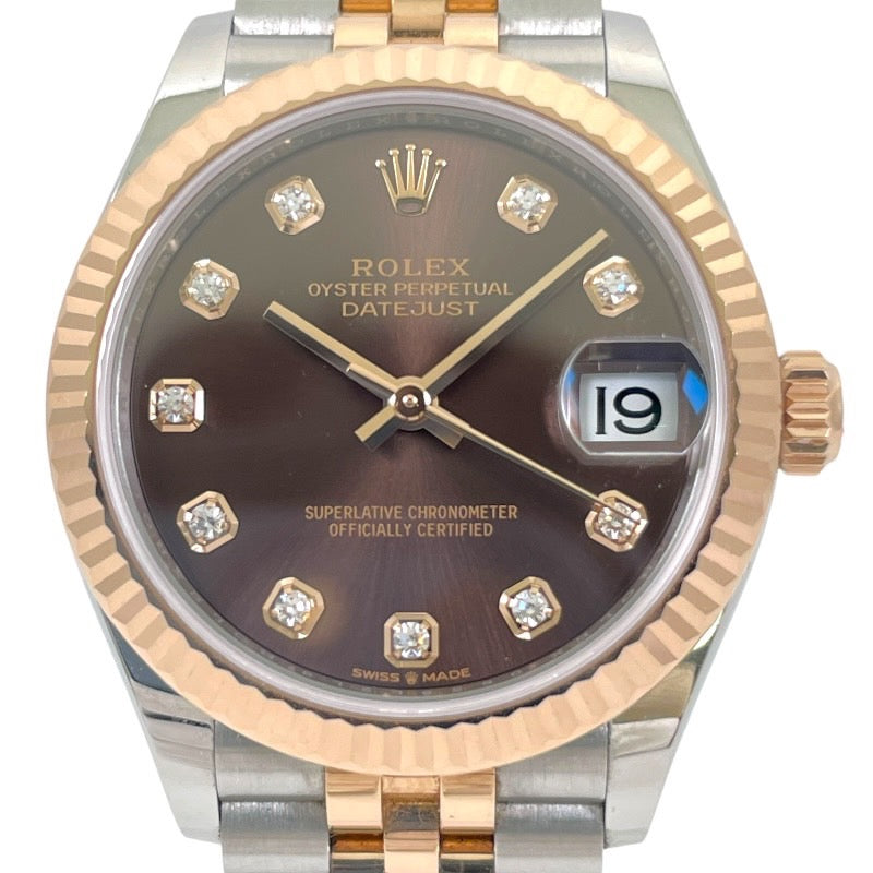 【ROLEX】ロレックス デイトジャスト31 278271G 腕時計 SS/PG レディース ランダム番 2021年ギャラ チョコレート文字盤 10Pダイヤモンド  ピンクゴールド ブラウン