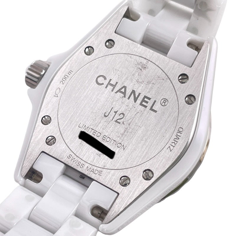 【中古】【CHANEL】シャネル J12 H4863 腕時計 ホワイトセラミックレディース ピンクライト 世界限定1200本 8Pダイヤ