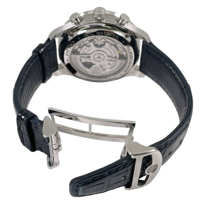 【IWC】インターナショナルウォッチカンパニー IWC ポルトギーゼ クロノグラフ IW371605 腕時計 SS/レザー メンズ スモールセコンド スモセコ 裏スケ シルバー文字盤