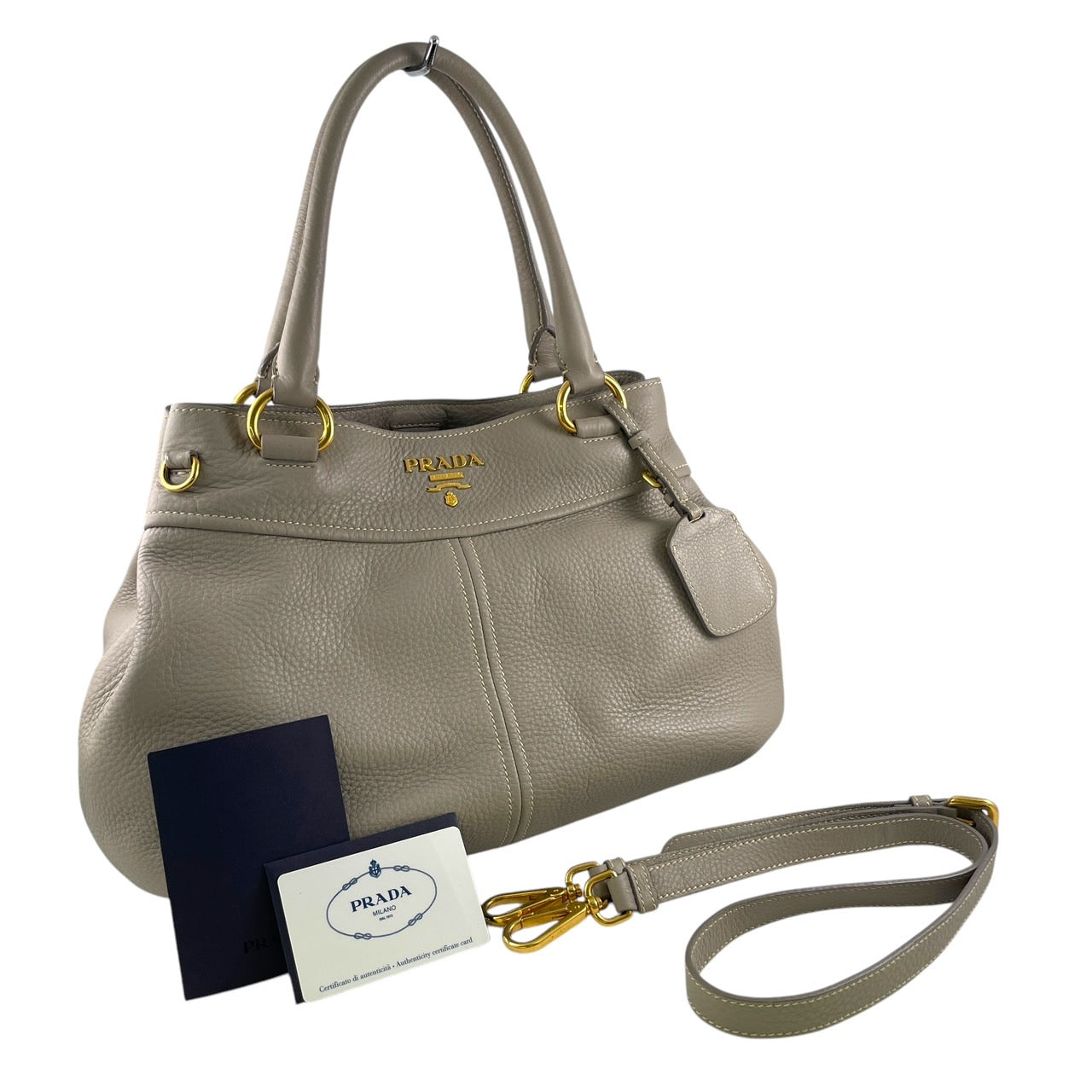 【PRADA】プラダ VIT.DAINO BN1777 トートバッグ レザー レディース 2way ショルダーバッグ グレー ロゴ 斜め掛け POMICE