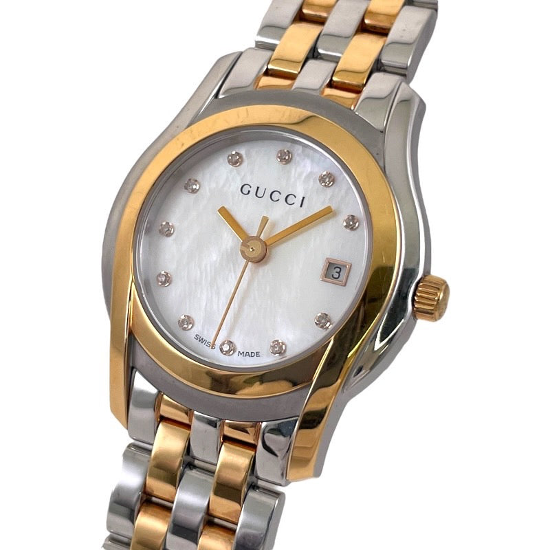 【GUCCI】グッチ Gクラス YA055535 5500L 腕時計 ステンレススチール レディース シェル文字盤 11Pダイヤ コンビ