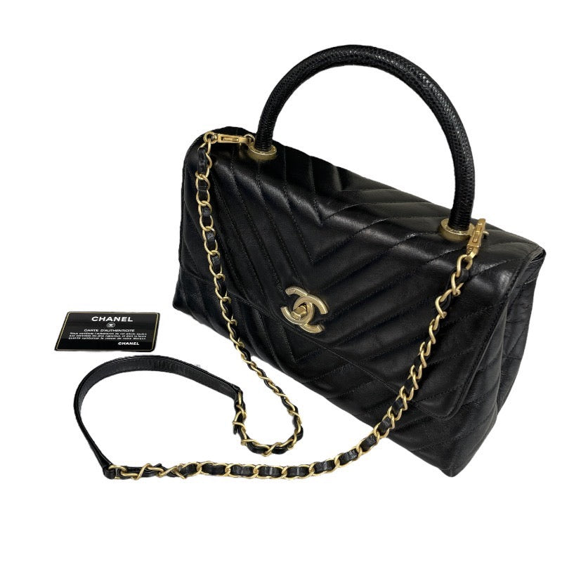 【CHANEL】シャネル ココハンドル29 A92991 ハンドバッグ レザーレディース Vステッチ 2WAY チェーンショルダー 黒 ゴールド金具