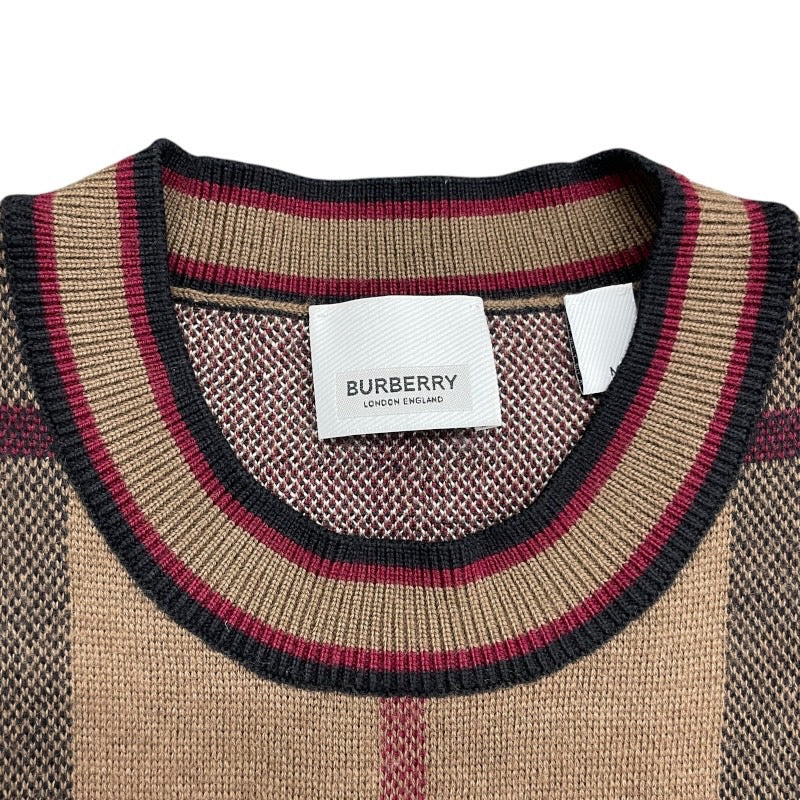 【BURBERRY】バーバリー クルーネックニット 8036603 セーター ウールメンズ ノバチェック 長袖 ブラウン スウェット トレーナー サイズM