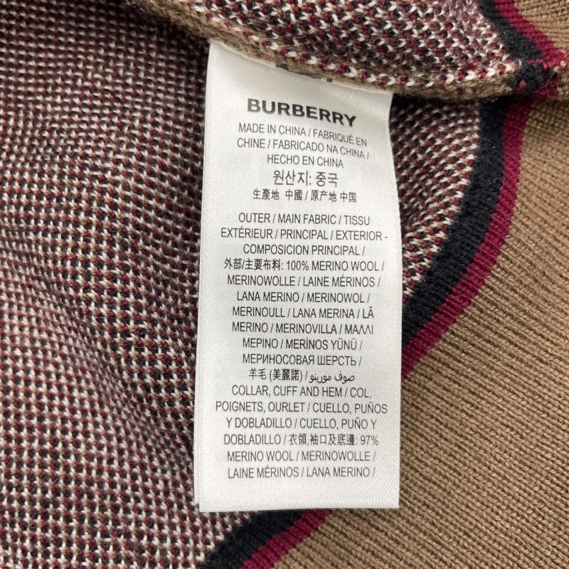 【BURBERRY】バーバリー クルーネックニット 8036603 セーター ウールメンズ ノバチェック 長袖 ブラウン スウェット トレーナー サイズM