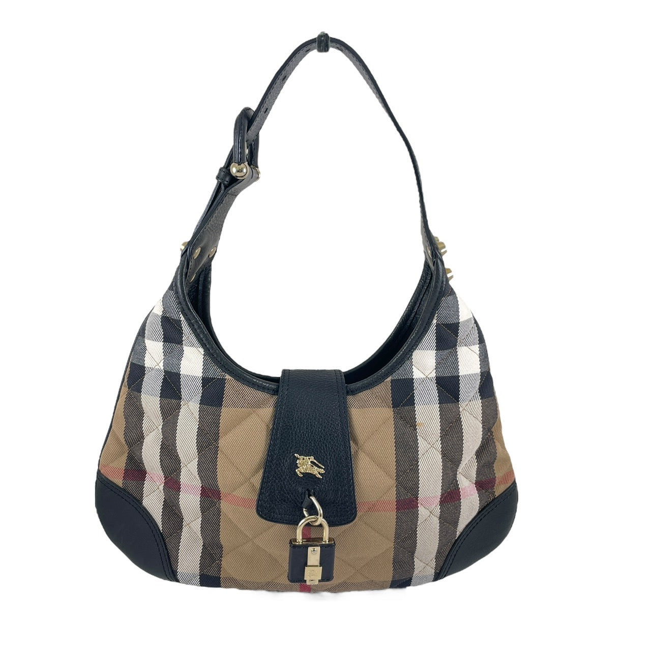 【BURBERRY】バーバリー ワンショルダー ショルダーバッグ レディース ノバチェック ロックチャーム キルティング ベージュ