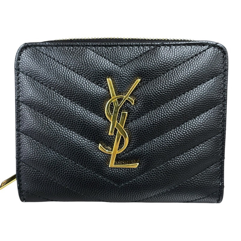 【SAINT LAURENT PARIS】サンローランパリ モノグラム 668288 二つ折り財布 レザーレディース ラウンドファスナー 2つ折り 黒  ブラック コンパクト ジップアラウンド