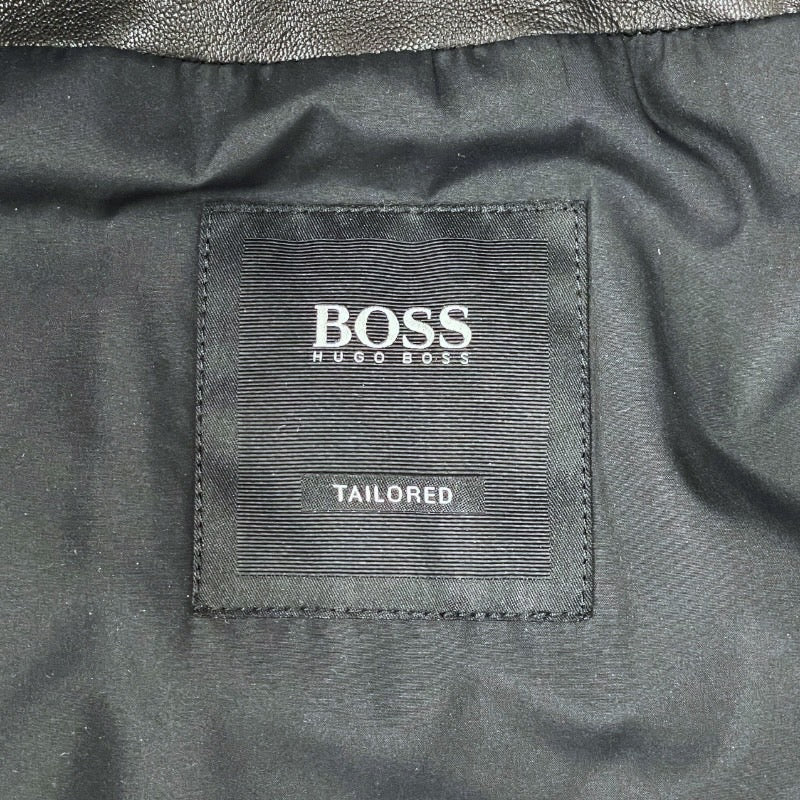 【HUGO BOSS】ヒューゴボス レザー シングル ライダースジャケット レザーメンズ TAILORED 黒 ブラック サイズ48