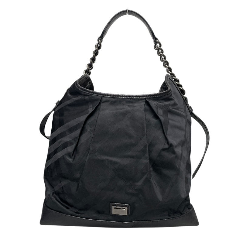【BURBERRY】バーバリー ショルダーバッグ ナイロン レディース ワンショルダー セミショルダー チェック柄 黒 ブラック チェーン レザー